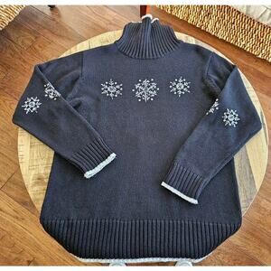 Quaker Factory Black Snowflake Turtleneck Sweater Women's Size Large